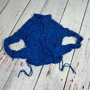 Zara Rouched Floral Print Button Down Blouse Size S